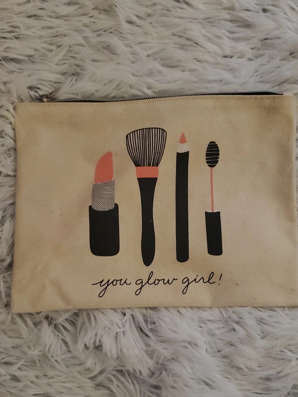 You Glow Girl Makeup Cosmetic Bag Canvas Zip Pouch Beauty Organizer